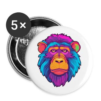 Babouin Aquarelle Colorée Dessin Animé Kawaii Animal - Lot de 5 grands badges (56 mm) - blanc - Devant