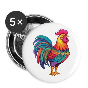 Rooster Colorful Watercolor Cartoon Kawaii Animal - Buttons large 2.2''/56 mm (5-pack) - white - Front