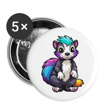 Skunk Aquarelle Colorée Dessin Animé Kawaii Animal - Lot de 5 grands badges (56 mm) - blanc - Devant