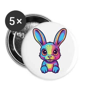 Rabbit Colorful Watercolor Cartoon Kawaii Animal - Buttons large 2.2''/56 mm (5-pack) - white - Front