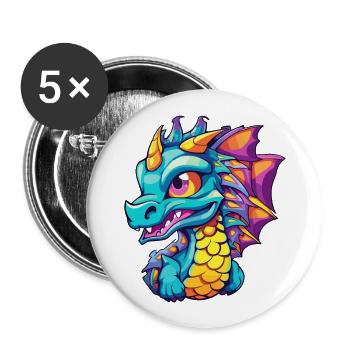 Drache Buntes Aquarell Cartoon Kawaii Tier - Buttons groß 56 mm (5er Pack) - Weiß - Vorne