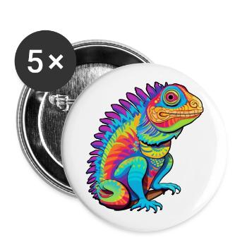 Iguana Colorful Watercolor Cartoon Kawaii Animal - Buttons large 2.2''/56 mm (5-pack) - white - Front
