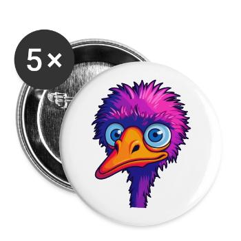 Ostrich Colorful Watercolor Cartoon Kawaii Animal - Buttons large 2.2''/56 mm (5-pack) - white - Front