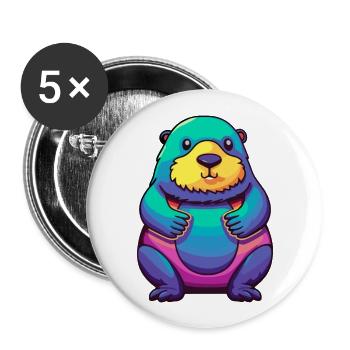 Mole Colorful Watercolor Cartoon Kawaii Animal - Buttons large 2.2''/56 mm (5-pack) - white - Front