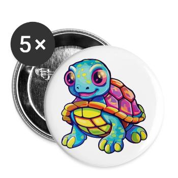 Schildkröte buntes Aquarell Cartoon Kawaii Tier - Buttons groß 56 mm (5er Pack) - Weiß - Vorne