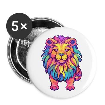 Lion Colorful Watercolor Cartoon Kawaii Animal - Buttons large 2.2''/56 mm (5-pack) - white - Front