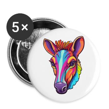 Okapi Colorful Watercolor Cartoon Kawaii Animal - Buttons large 2.2''/56 mm (5-pack) - white - Front