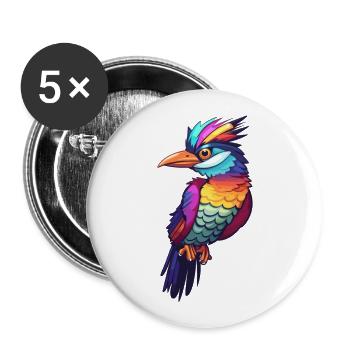 Specht bunte Aquarell-Karikatur Kawaii Anim - Buttons groß 56 mm (5er Pack) - Weiß - Vorne