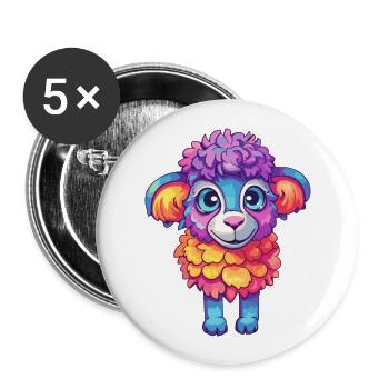 Schaf Buntes Aquarell Cartoon Kawaii Tier - Buttons groß 56 mm (5er Pack) - Weiß - Vorne