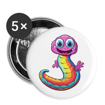 Regenwurm Bunte Aquarell-Karikatur Kawaii Anima - Buttons groß 56 mm (5er Pack) - Weiß - Vorne