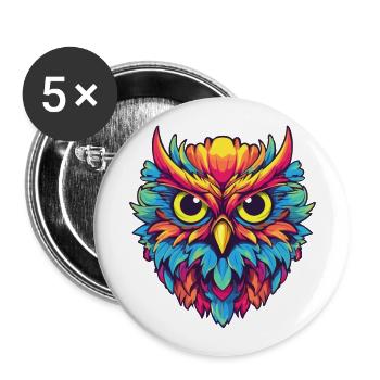 Owl Colorful Watercolor Cartoon Kawaii Animal - Buttons large 2.2''/56 mm (5-pack) - white - Front