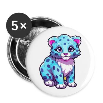 Snow Leopard Colorful Watercolor Cartoon Kawaii An - Buttons large 2.2''/56 mm (5-pack) - white - Front
