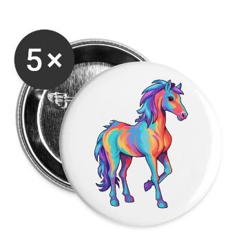Pferd buntes Aquarell Karikatur Kawaii Tier - Buttons groß 56 mm (5er Pack) - Weiß - Vorne
