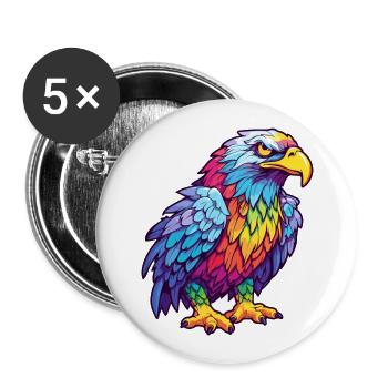 Eagle Colorful Watercolor Cartoon Kawaii Animal - Buttons large 2.2''/56 mm (5-pack) - white - Front