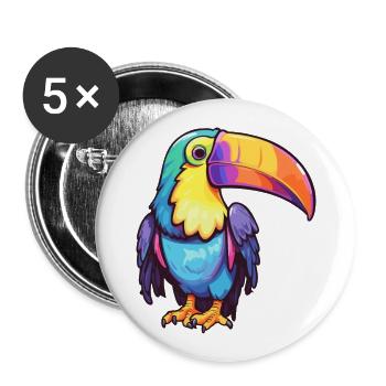 Toucan Colorful Watercolor Cartoon Kawaii Animal - Buttons large 2.2''/56 mm (5-pack) - white - Front
