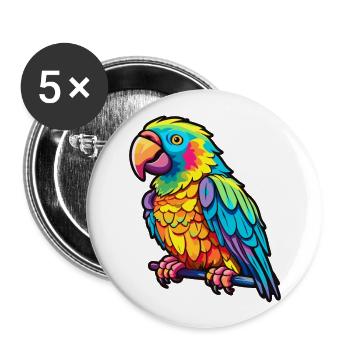 Papagei buntes Aquarell Cartoon Kawaii Tier - Buttons groß 56 mm (5er Pack) - Weiß - Vorne