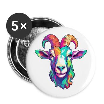 Goat Colorful Watercolor Cartoon Kawaii Animal - Buttons large 2.2''/56 mm (5-pack) - white - Front