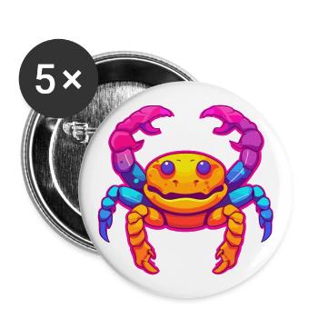 Crab Colorful Watercolor Cartoon Kawaii Animal - Buttons large 2.2''/56 mm (5-pack) - white - Front