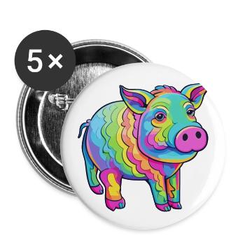 Pig Colorful Watercolor Cartoon Kawaii Animal - Buttons large 2.2''/56 mm (5-pack) - white - Front