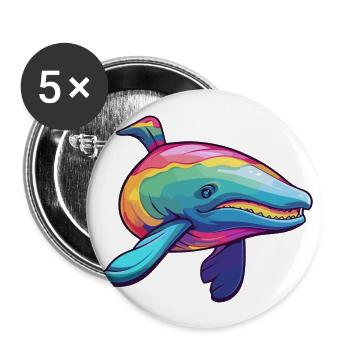 Wal bunte Aquarell-Karikatur Kawaii-Tier - Buttons groß 56 mm (5er Pack) - Weiß - Vorne