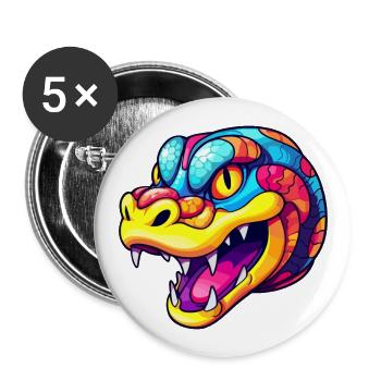 Snake Colorful Watercolor Cartoon Kawaii Animal - Buttons large 2.2''/56 mm (5-pack) - white - Front