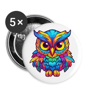 Owl Colorful Watercolor Cartoon Kawaii Animal - Buttons large 2.2''/56 mm (5-pack) - white - Front