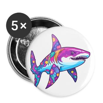 Requin Aquarelle Colorée Dessin Animé Kawaii Animal - Lot de 5 grands badges (56 mm) - blanc - Devant