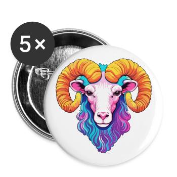 Ram Colorful Watercolor Cartoon Kawaii Animal - Buttons large 2.2''/56 mm (5-pack) - white - Front