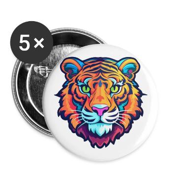 Tiger Colorful Watercolor Cartoon Kawaii Animal - Buttons large 2.2''/56 mm (5-pack) - white - Front