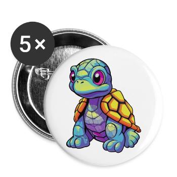 Turtle Colorful Watercolor Cartoon Kawaii Animal - Buttons large 2.2''/56 mm (5-pack) - white - Front