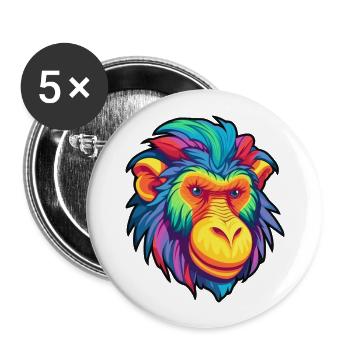 Mandrill Colorful Watercolor Cartoon Kawaii Animal - Buttons large 2.2''/56 mm (5-pack) - white - Front