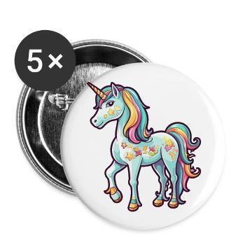 Unicorn Colorful Watercolor Cartoon Kawaii Animal - Buttons large 2.2''/56 mm (5-pack) - white - Front