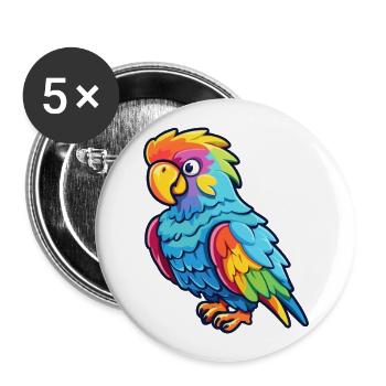 Papagei buntes Aquarell Cartoon Kawaii Tier - Buttons groß 56 mm (5er Pack) - Weiß - Vorne