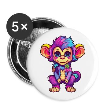 Monkey Colorful Watercolor Cartoon Kawaii Animal - Buttons large 2.2''/56 mm (5-pack) - white - Front