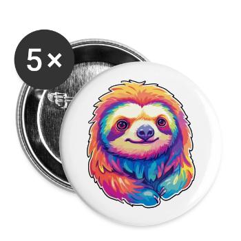 Faultier buntes Aquarell Cartoon Kawaii Tier - Buttons groß 56 mm (5er Pack) - Weiß - Vorne