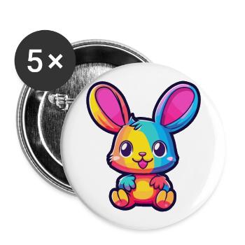 Rabbit Colorful Watercolor Cartoon Kawaii Animal - Buttons large 2.2''/56 mm (5-pack) - white - Front