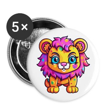 Lion Colorful Watercolor Cartoon Kawaii Animal - Buttons large 2.2''/56 mm (5-pack) - white - Front