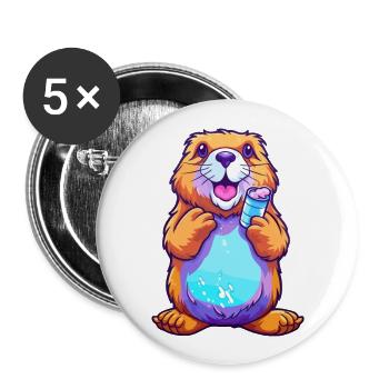 Biber buntes Aquarell Cartoon Kawaii Tier - Buttons groß 56 mm (5er Pack) - Weiß - Vorne