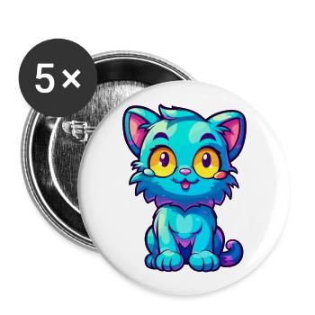Katze buntes Aquarell Cartoon Kawaii Tier - Buttons groß 56 mm (5er Pack) - Weiß - Vorne