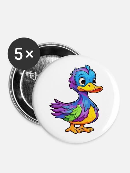 Duck Colorful Watercolor Cartoon Kawaii Animal - Buttons large 2.2''/56 mm (5-pack) - white