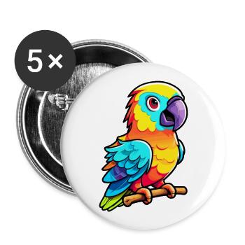 Papagei buntes Aquarell Cartoon Kawaii Tier - Buttons groß 56 mm (5er Pack) - Weiß - Vorne