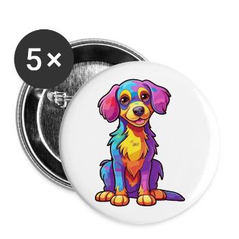 Chien Aquarelle Colorée Dessin Animé Kawaii Animal - Lot de 5 grands badges (56 mm) - blanc - Devant