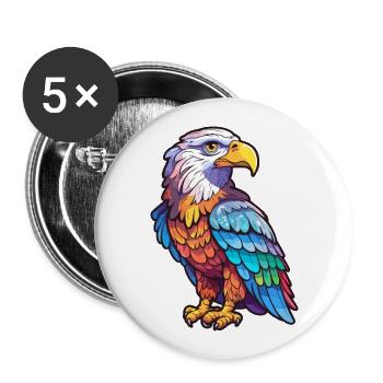 Weißkopfseeadler Bunte Aquarell-Karikatur Kawaii Anim - Buttons groß 56 mm (5er Pack) - Weiß - Vorne