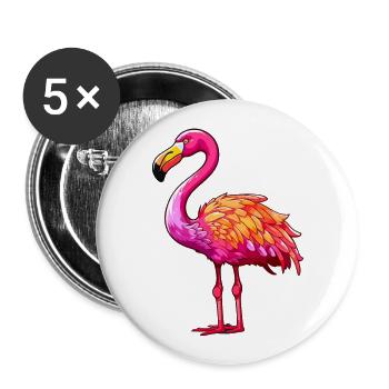 Flamingo Colorful Watercolor Cartoon Kawaii Animal - Buttons large 2.2''/56 mm (5-pack) - white - Front