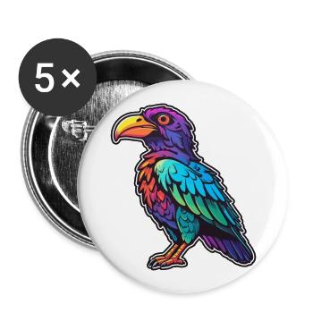 Crow Colorful Watercolor Cartoon Kawaii Animal - Buttons large 2.2''/56 mm (5-pack) - white - Front