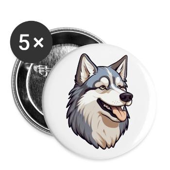 Alaskan Husky Dog Breed Cartoon Kawaii Illustratio - Buttons large 2.2''/56 mm (5-pack) - white - Front