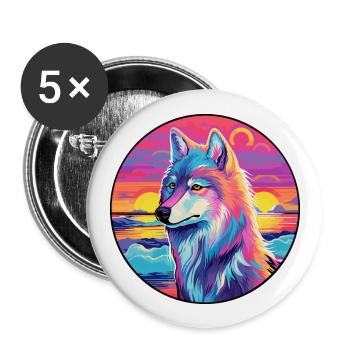Arctic Wolf Colorful Watercolor Cartoon Kawaii Pet - Buttons large 2.2''/56 mm (5-pack) - white - Front