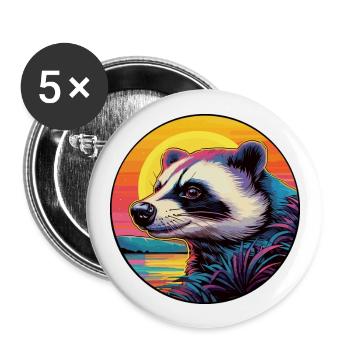 Badger Colorful Watercolor Cartoon Kawaii Animal - Buttons large 2.2''/56 mm (5-pack) - white - Front