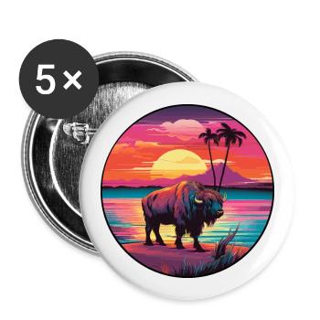 Bison Colorful Watercolor Cartoon Kawaii Animal - Buttons large 2.2''/56 mm (5-pack) - white - Front
