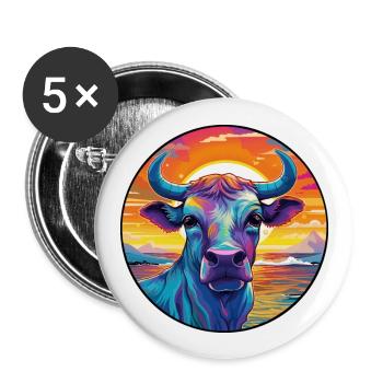 Bull Colorful Watercolor Cartoon Kawaii Animal - Buttons large 2.2''/56 mm (5-pack) - white - Front